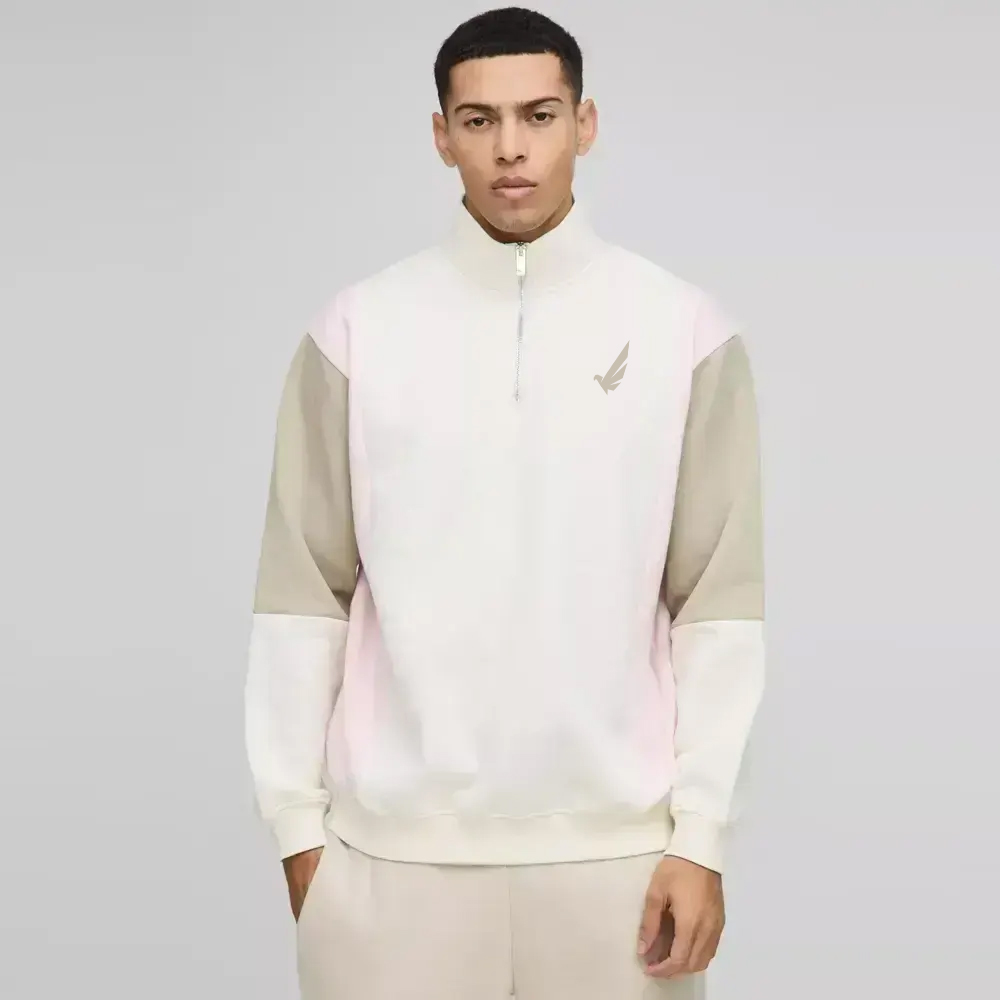 Oversized Colour Block Zip Funnel Neck Sweatshirt